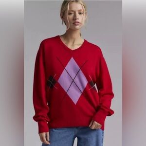 BDG Urban Outfitters Tashi Argyle Oversized V-Neck Sweater Size Small – NWT
